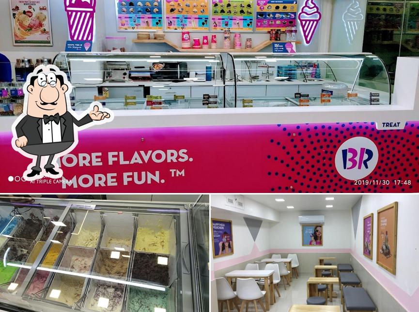 Take a seat at one of the tables at Baskin Robbins