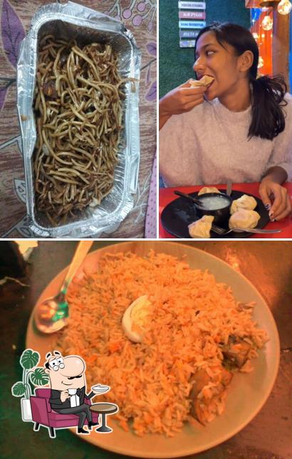 The restaurant's interior and food