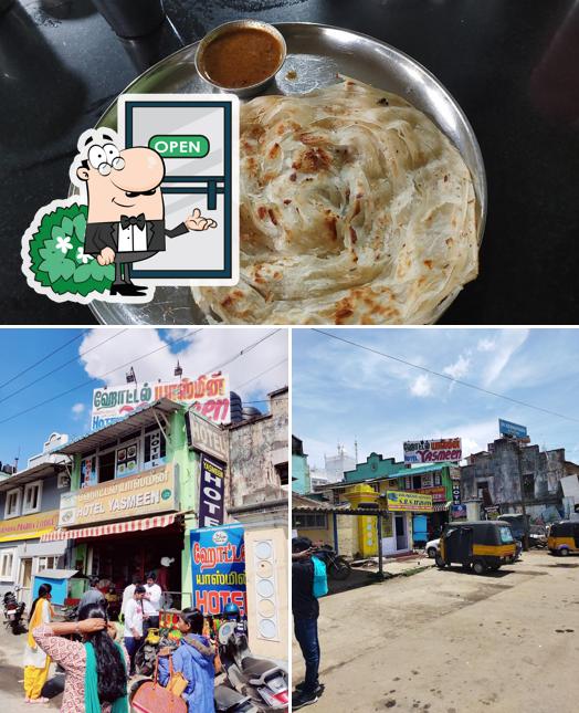 Among various things one can find exterior and food at Yesmeen Hotel