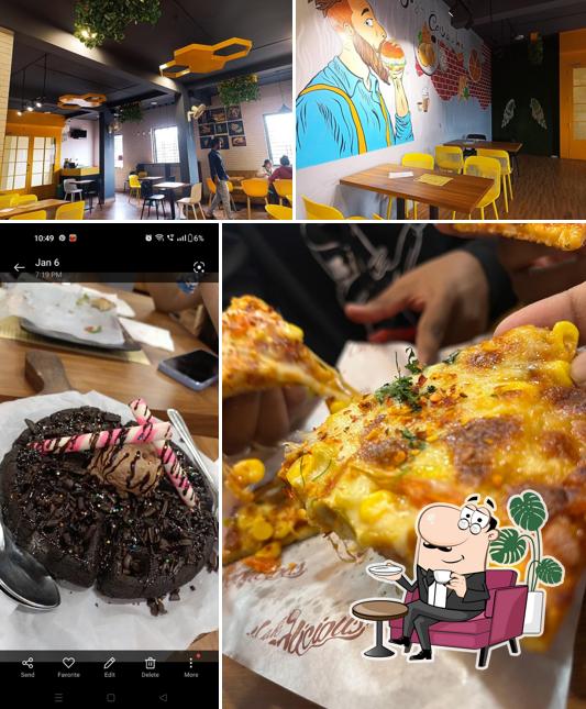 The restaurant's interior and food