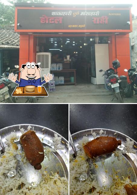 The image of food and exterior at Hotel Rahi