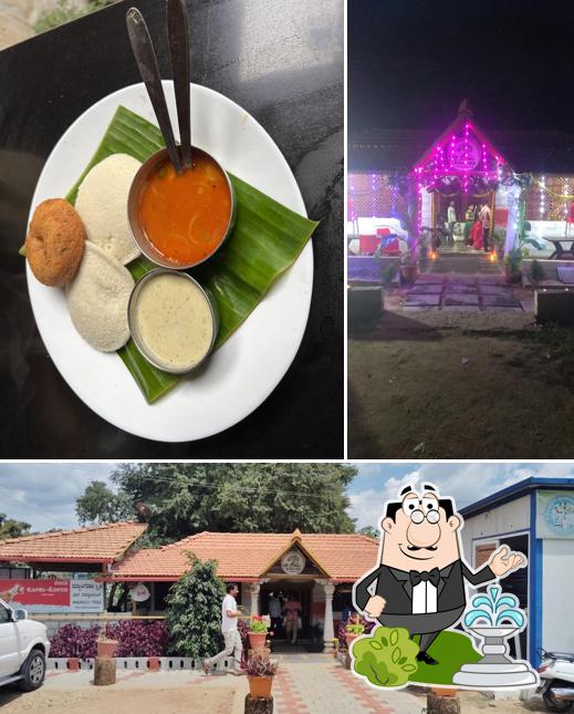 The photo of exterior and food at Mango Tree Veg Restaurant&Hotel