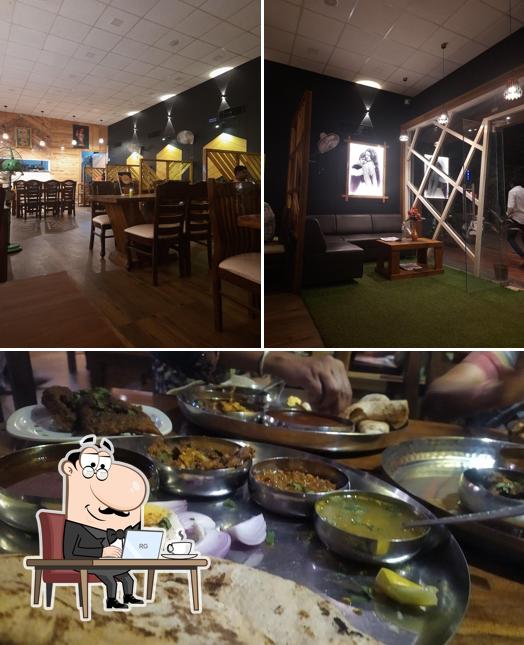 The restaurant's interior and food