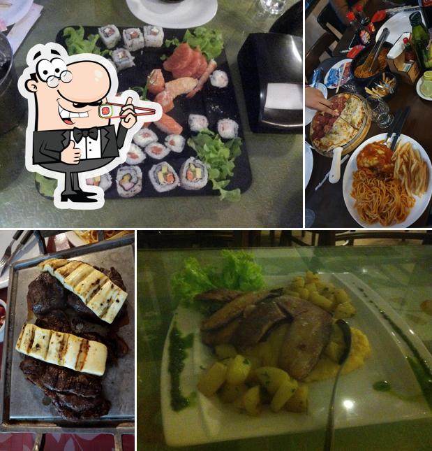 Rolos de sushi são servidos no Restaurante e Pizzaria Varanda