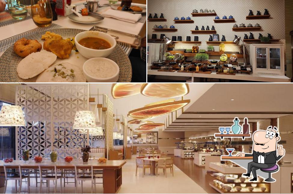 Take a look at the picture depicting interior and food at Farmers' Basket At Pluck
