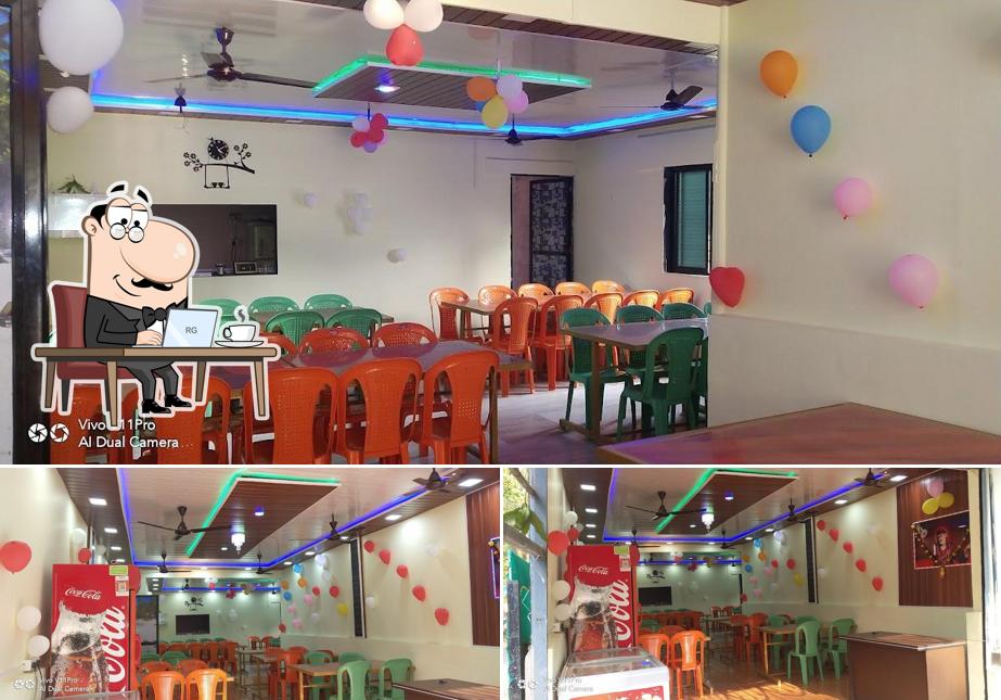 The interior of Dwarkamai lunch home veg nonveg