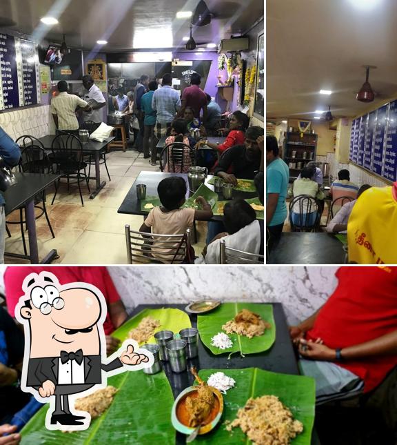 The picture of interior and food at Naina Briyani Kadai