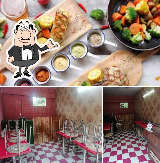 The restaurant's interior and food