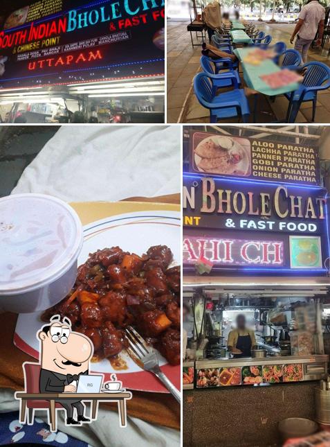Among different things one can find interior and food at Bhole chat south indian fast food and chinese