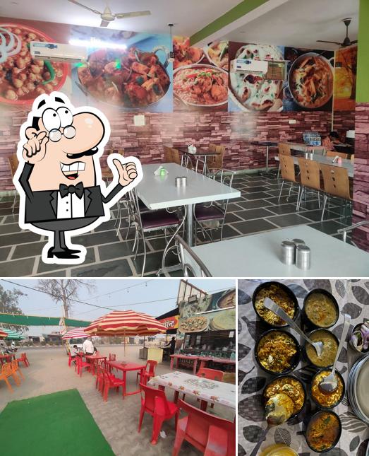 Check out the image depicting interior and food at Mannat Dhaba & Family Restaurant