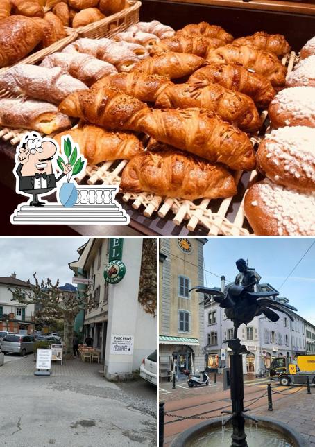 Questa è la immagine che presenta la esterno e cibo di Boulangerie-pâtisserie L'échappée