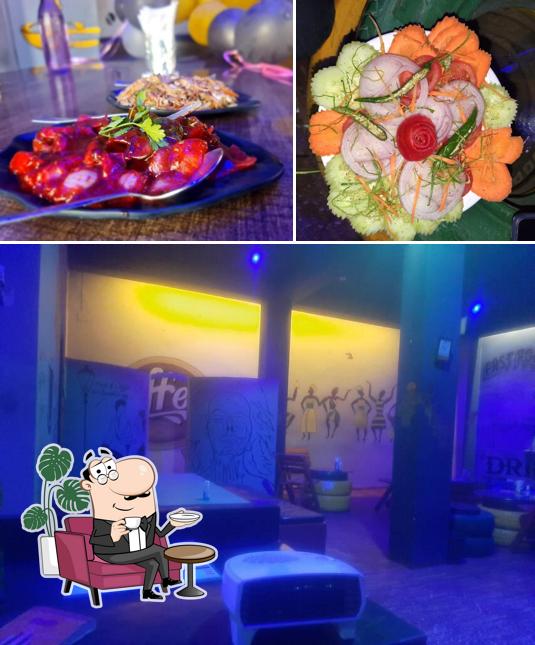 Among various things one can find interior and food at V3 Cafe
