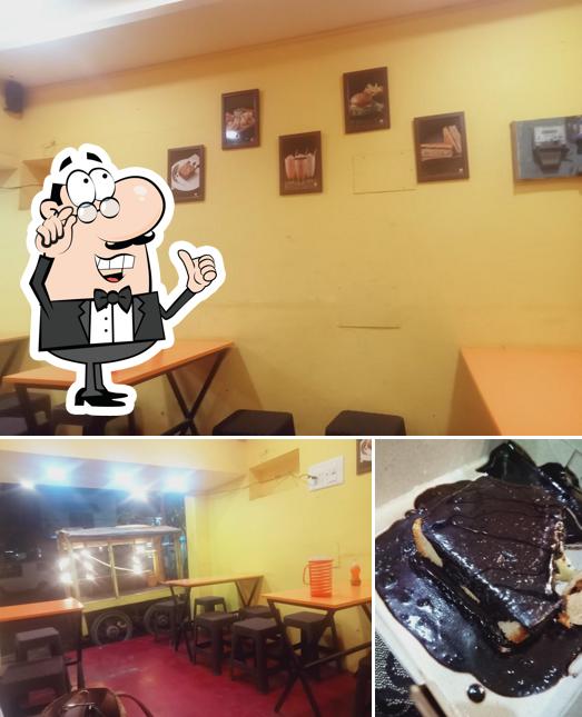 The restaurant's interior and food