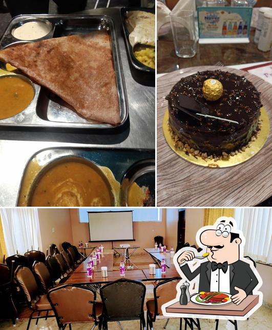 This is the picture showing food and interior at Hotel prime land tiffin