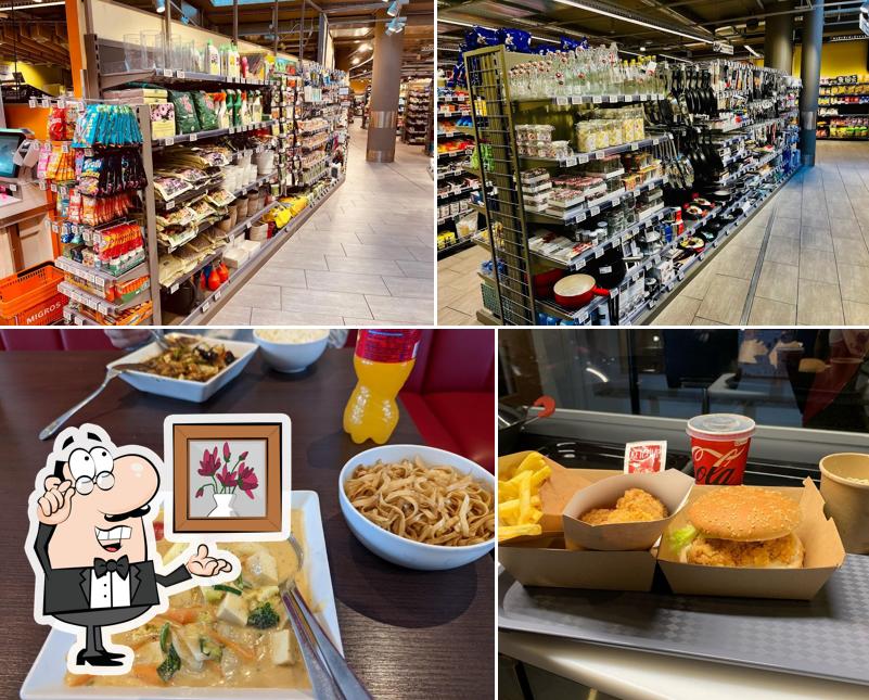 La immagine di interni e cibo da KungFu Chicken Solothurn_Asian Kitchen, Sushi, Fried Chicken