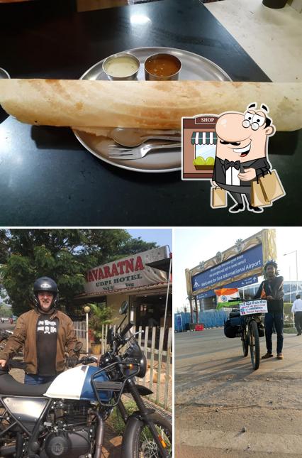 The photo of exterior and food at Navratna Udpi Hotel