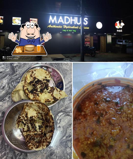 Among various things one can find food and exterior at Madhu's restaurant