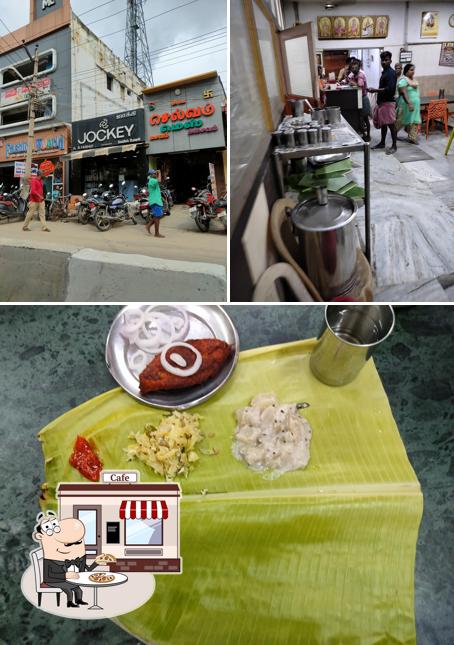 The image of exterior and food at Selvam Mess