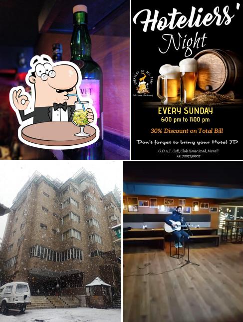 Among various things one can find drink and exterior at G.O.A.T. (Greatest Of All Time) Cafe, Lounge, Microbrewery