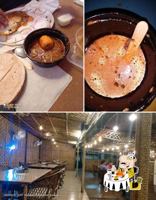 Take a look at the picture showing food and interior at Vintage Hut