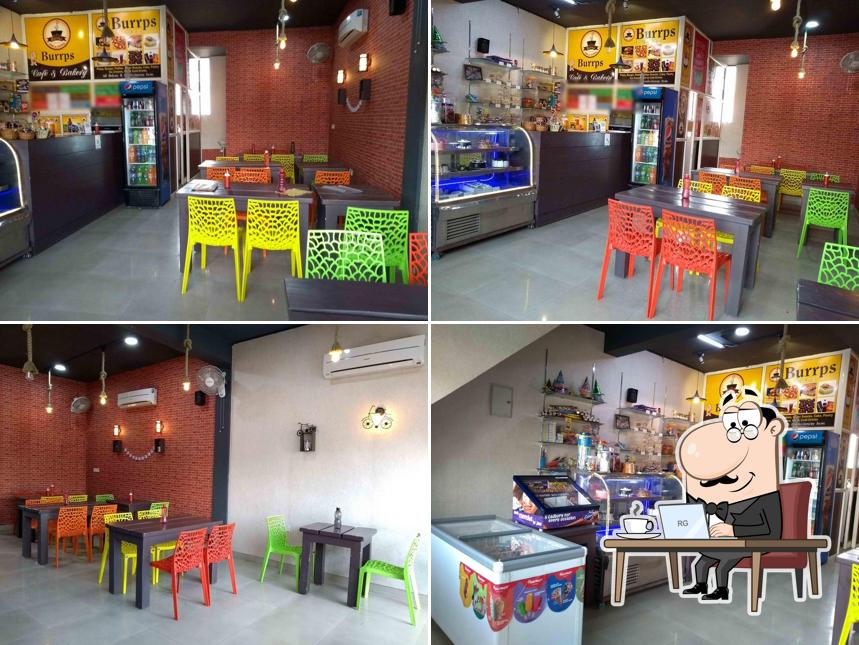 The interior of Burrps Cafe And Bakery