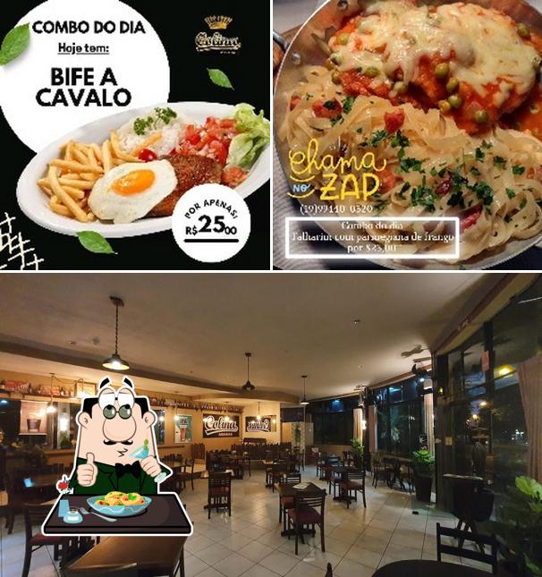 Entre diferentes coisas, comida e interior podem ser encontrados no Colina Araras