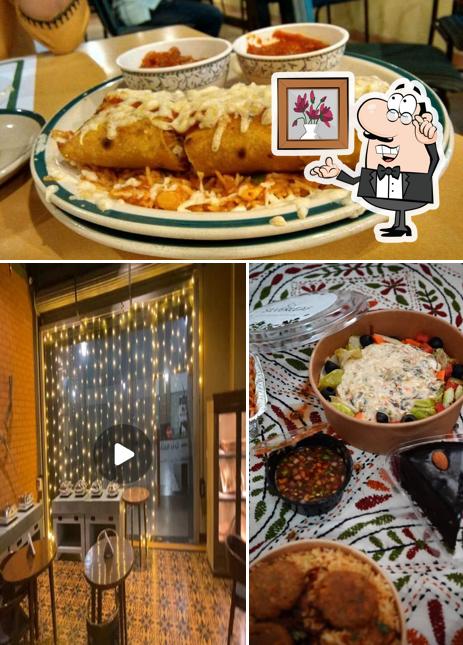The restaurant's interior and food