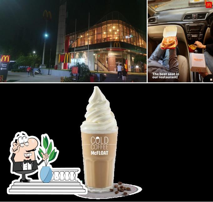 The picture of exterior and beverage at McDonald's
