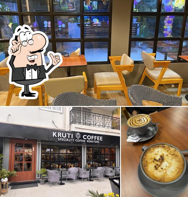 Among different things one can find interior and food at Kruti coffee