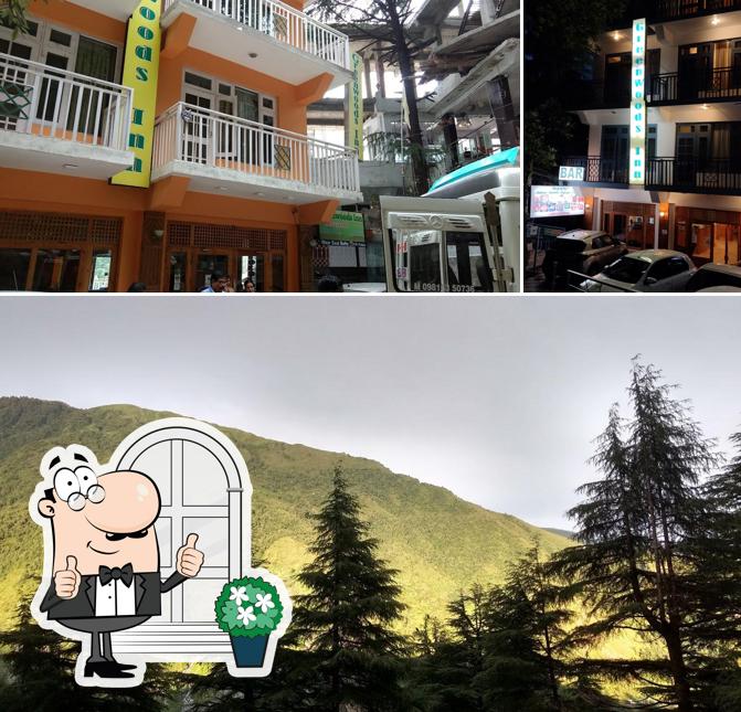 The exterior of Hotel Greenwoods Inn Roof top Restaurant McLeodganj (09805436666)