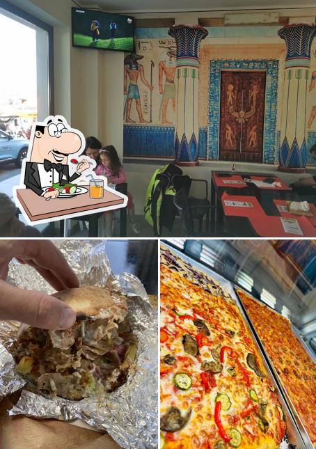 Tra le varie cose da Il Faraone Pizzeria Kebab si possono trovare la cibo e interni