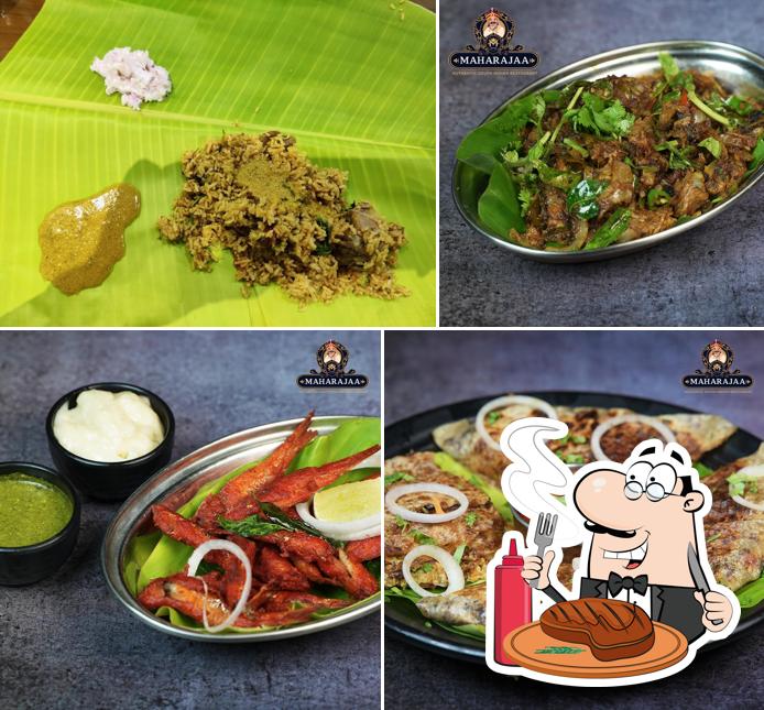 Meat dishes are served at Hotel Maharajaa - Authentic South Indian Restaurant ( Veg & Non-Veg )