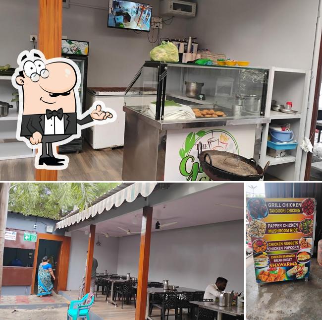 The picture of interior and beverage at Garden Cafe