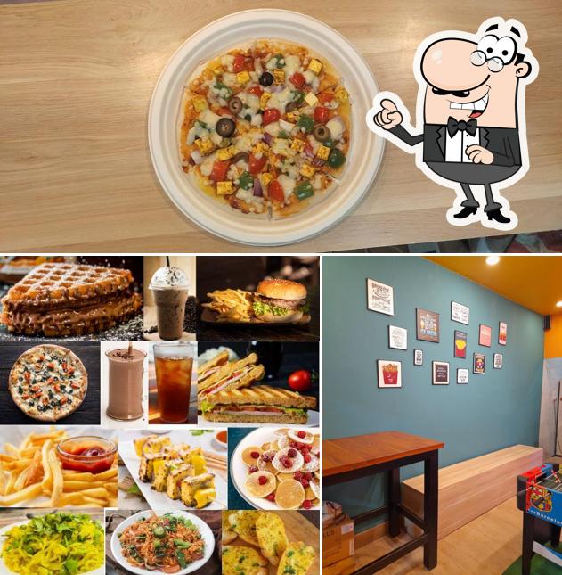 The restaurant's interior and food