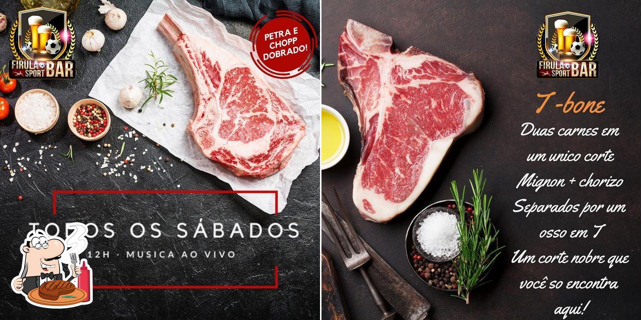 Escolha refeições de carne no Firula Sport Bar