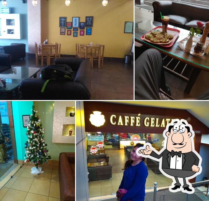 Take a seat at one of the tables at Caffé Gelateria
