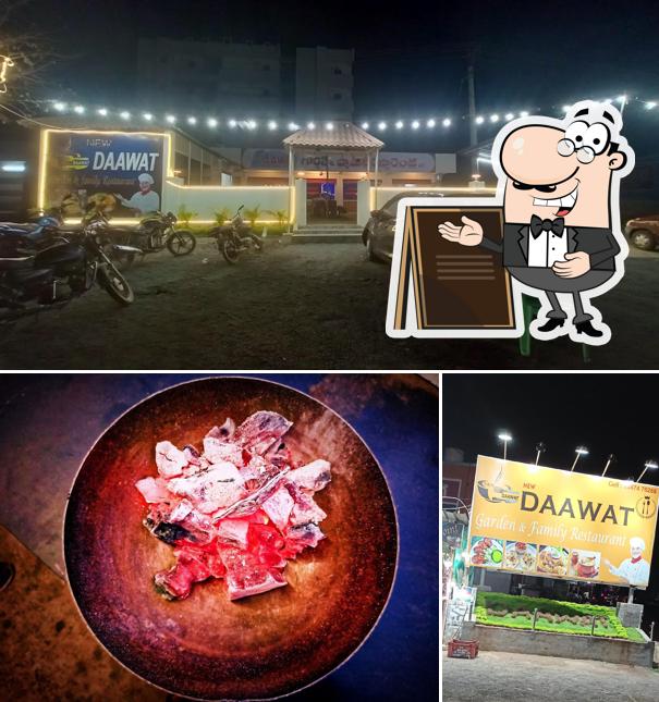 Take a look at the image depicting exterior and food at New Daawat Garden and Family Restaurant