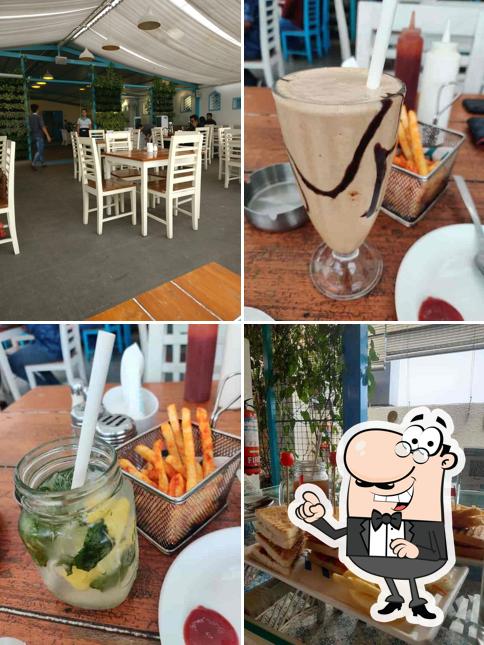 Take a seat at one of the tables at Cafe Azzure
