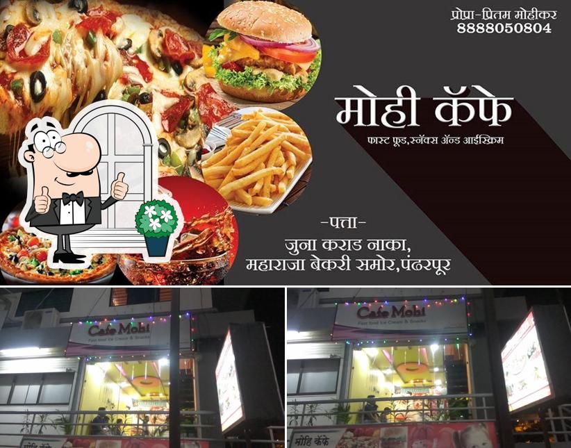 The restaurant's exterior and burger