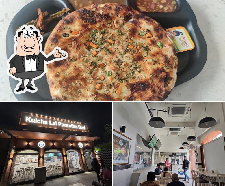 This is the picture showing interior and food at Kulcha Lal Parantha Das