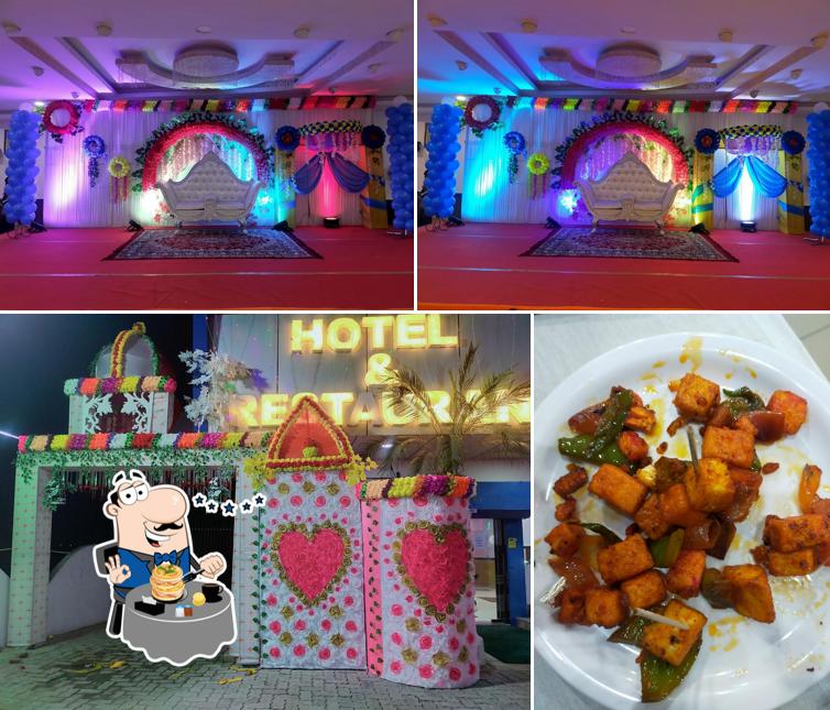 Take a look at the image showing food and interior at The Blue Heaven Resort