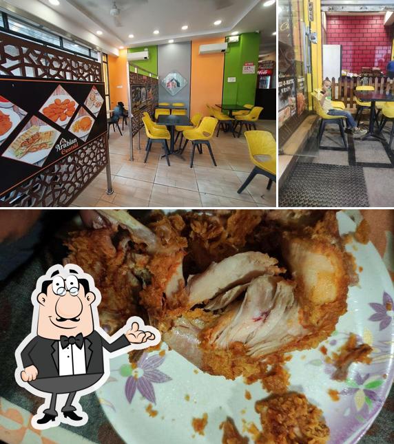 The restaurant's interior and food