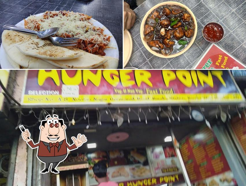 This is the picture showing food and exterior at Hunger Point