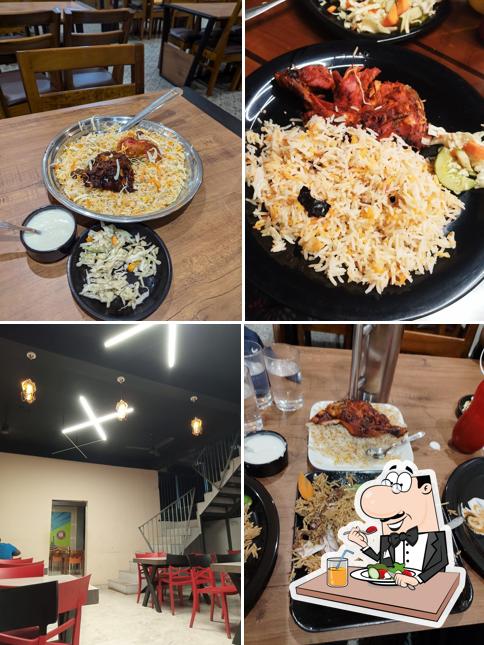 This is the picture depicting food and interior at Midway kuzhimandi vaniyambalam