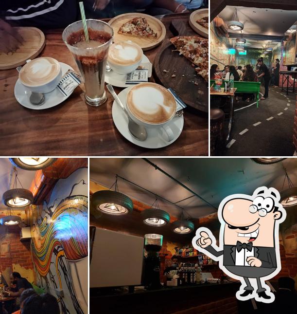 Take a seat at one of the tables at Cafe Destination