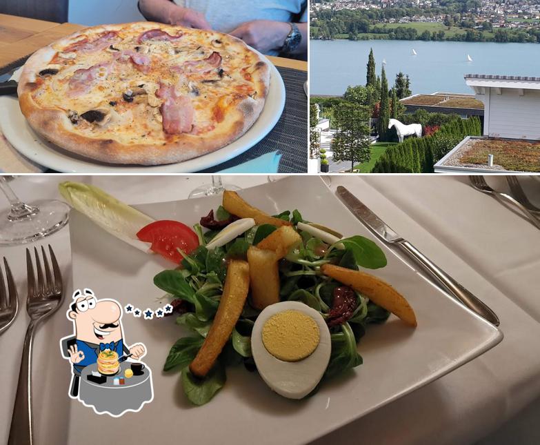 Questa è la immagine che raffigura la cibo e esterno di Restaurant Seebrise
