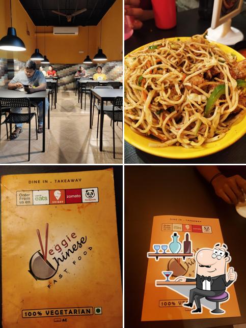 Take a seat at one of the tables at Veggie Chinese