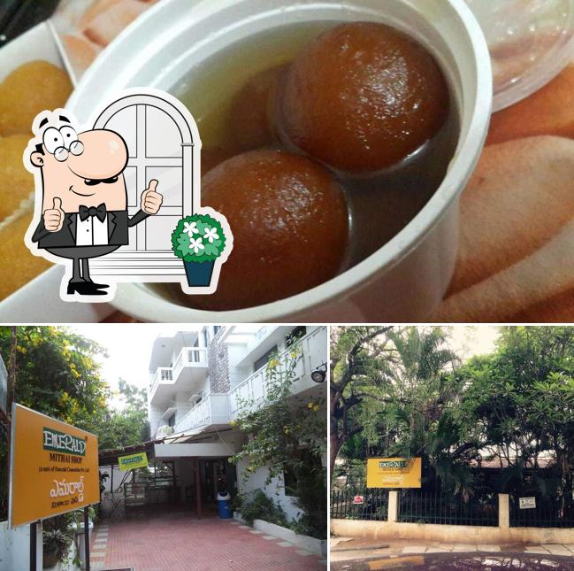 This is the image depicting exterior and food at Emerald Mithai Shop Banjara Hills Road No:13
