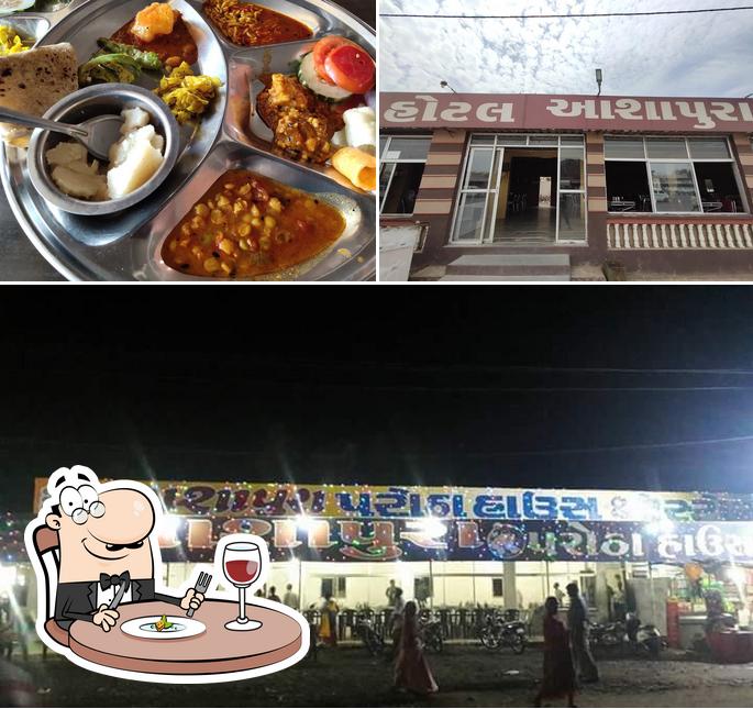 Among different things one can find food and exterior at hotel Ashapura
