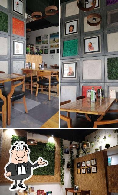 Take a seat at one of the tables at The Salad Bar & Walnut Cafe